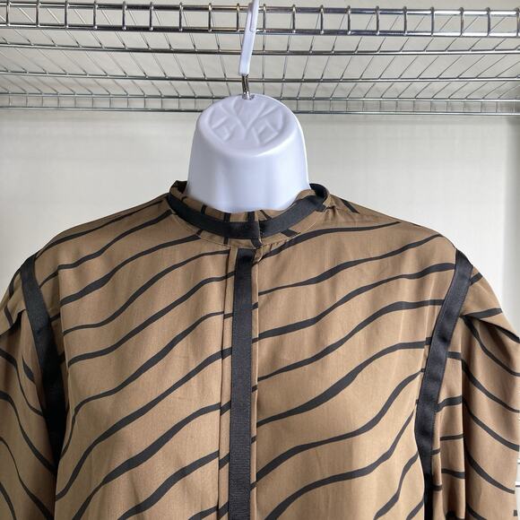 Vintage‎ Pogia By D. Polimeni Brown Black Striped Blouse Size 14 80’s Vibes - Picture 7 of 10